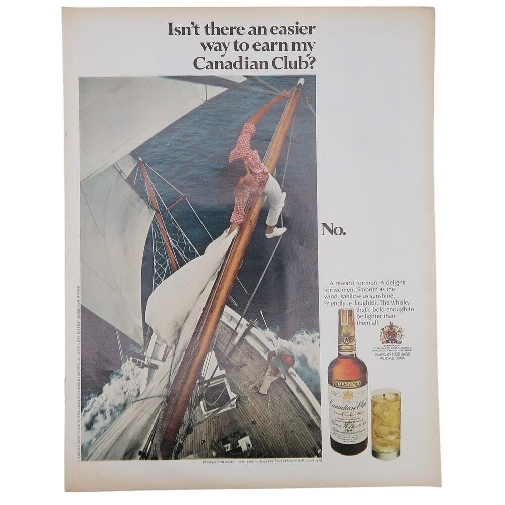 Canadian Club Whiskey Magazine Advertisement 1969 Color Vintage Liquor Sailboat